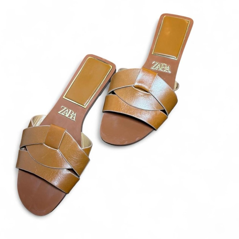 Zara Flat Crossed Leather Sandals - Picture 3 of 7